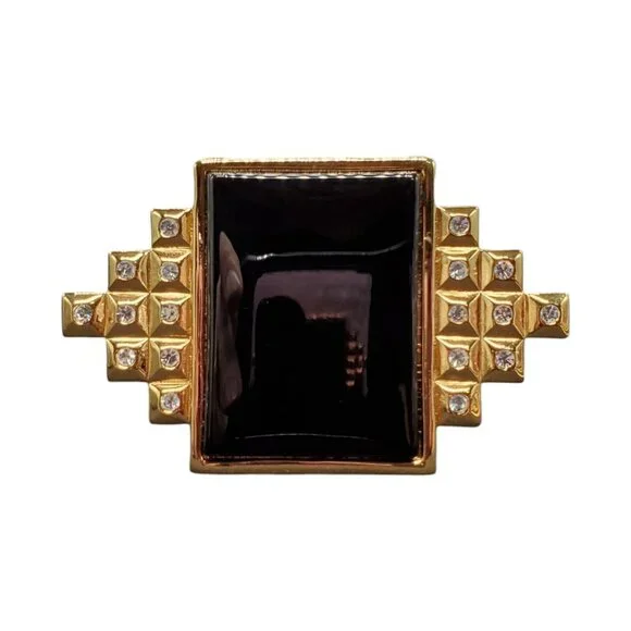 Vtg Signed SMB Art Deco Revival Brooch Sandra Miller Burrows Rhinestone Black - Picture 3 of 16